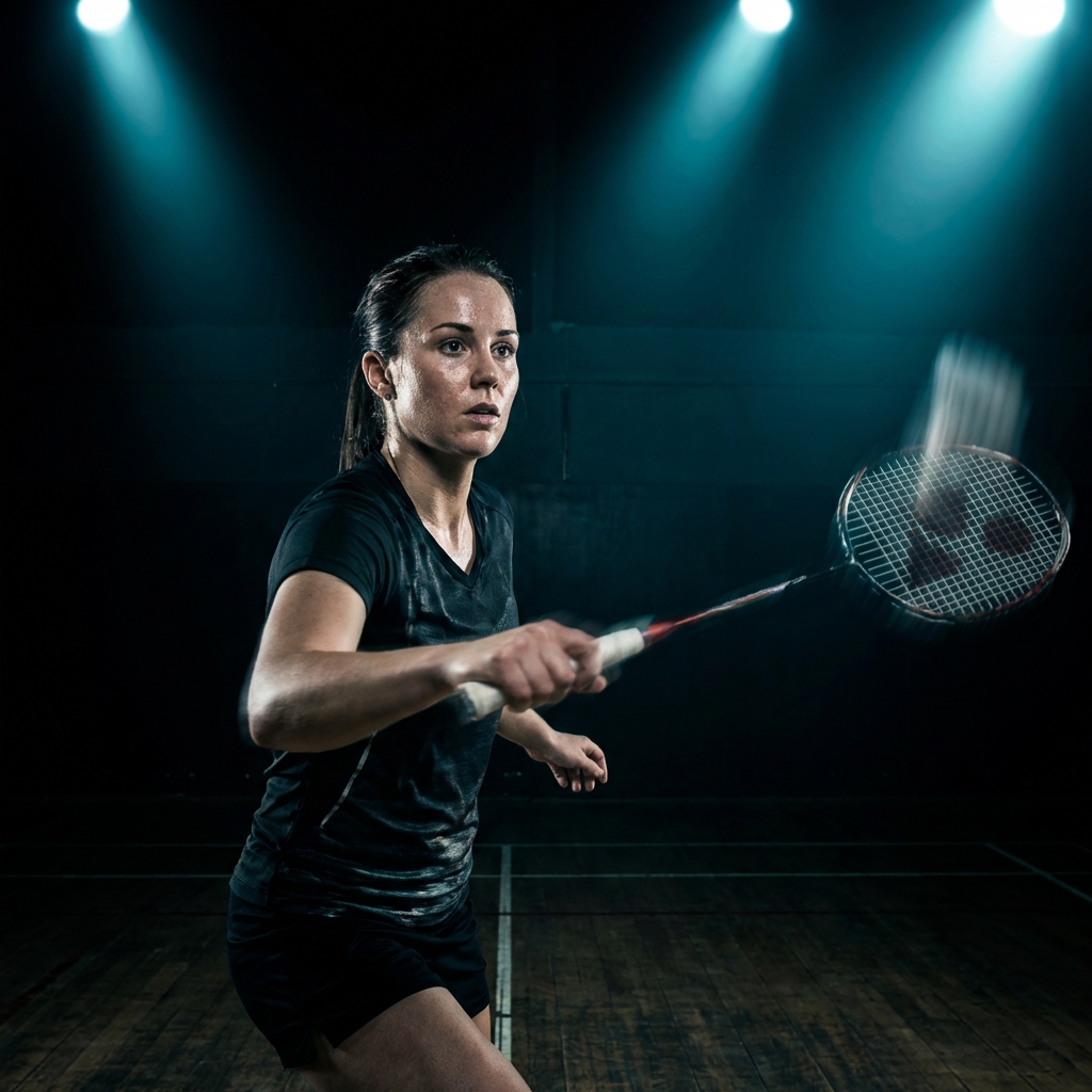 Badminton player in competitive action