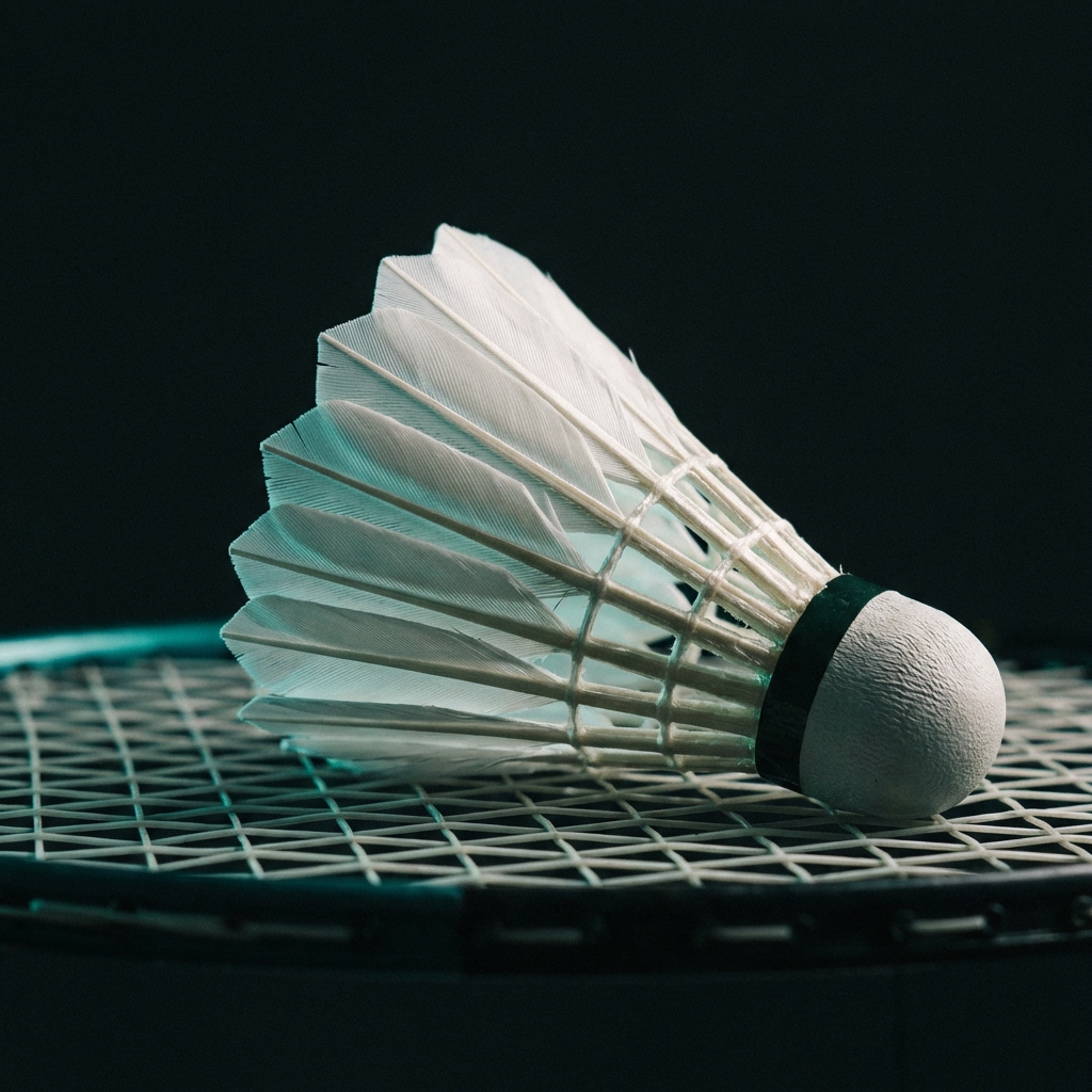 Shuttlecock on badminton racket